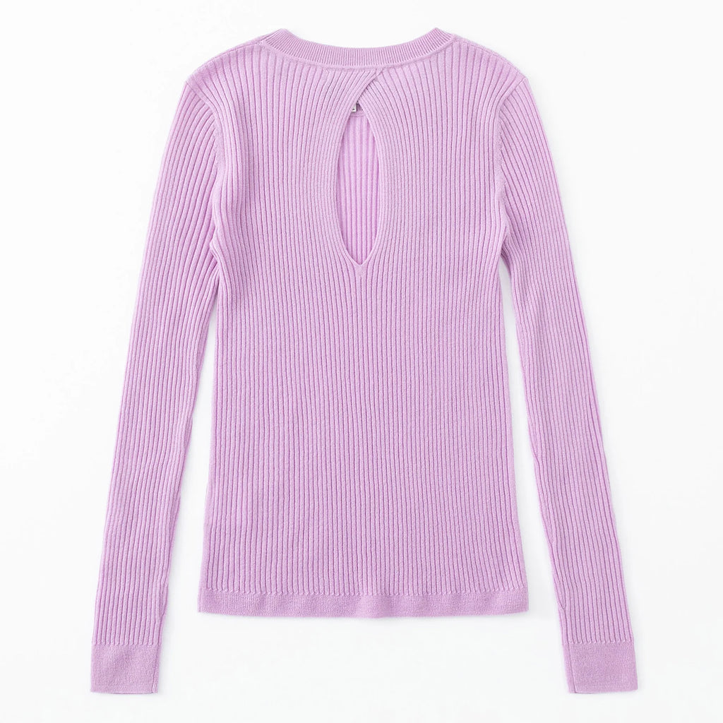 Aleger Cashmere | Rib Keyhole Detail Crew | Orchid