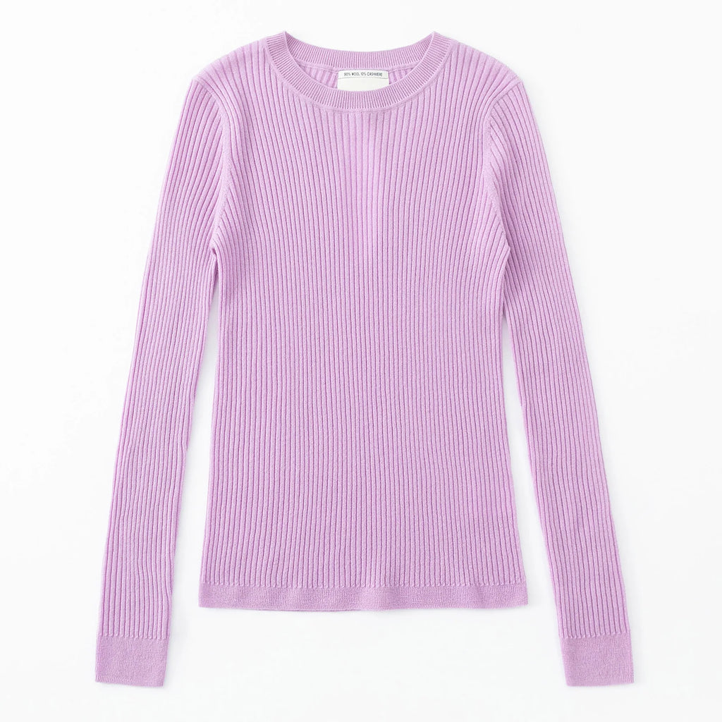 Aleger Cashmere | Rib Keyhole Detail Crew | Orchid