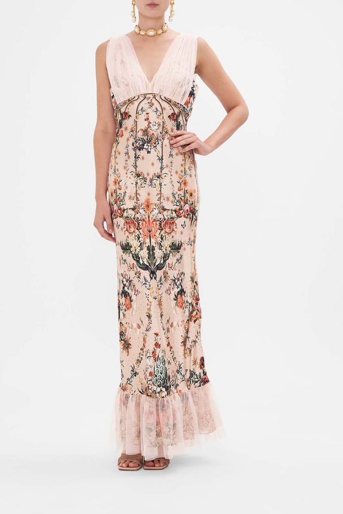Camilla | Rose Garden Revolution Bias Dress With Mesh Overlay