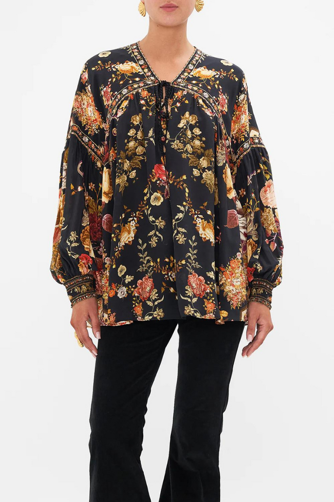 Camilla | Stitched in Time Blouson Blouse With Neck Tie