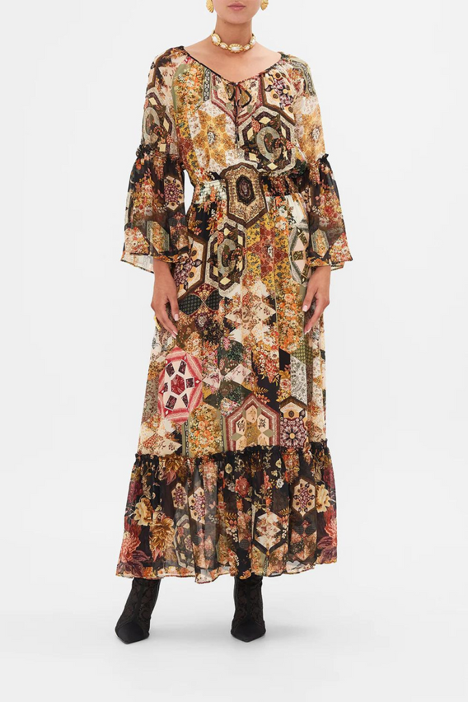 Camilla | Stitched in Time Long Dress With Gathered Bell Sleeve