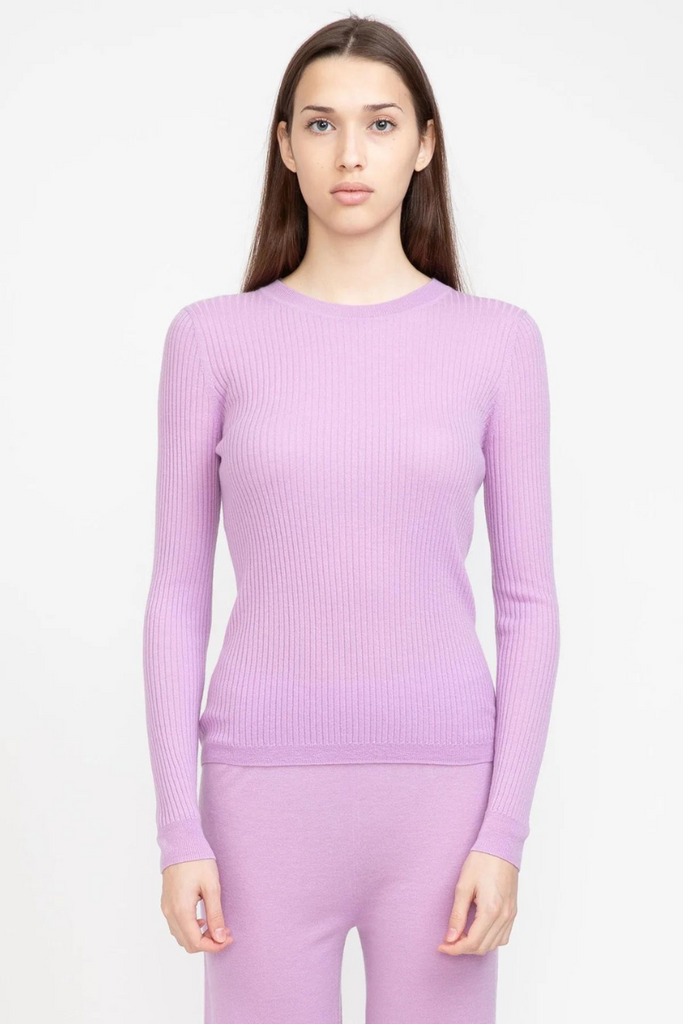 Aleger Cashmere | Rib Keyhole Detail Crew | Orchid