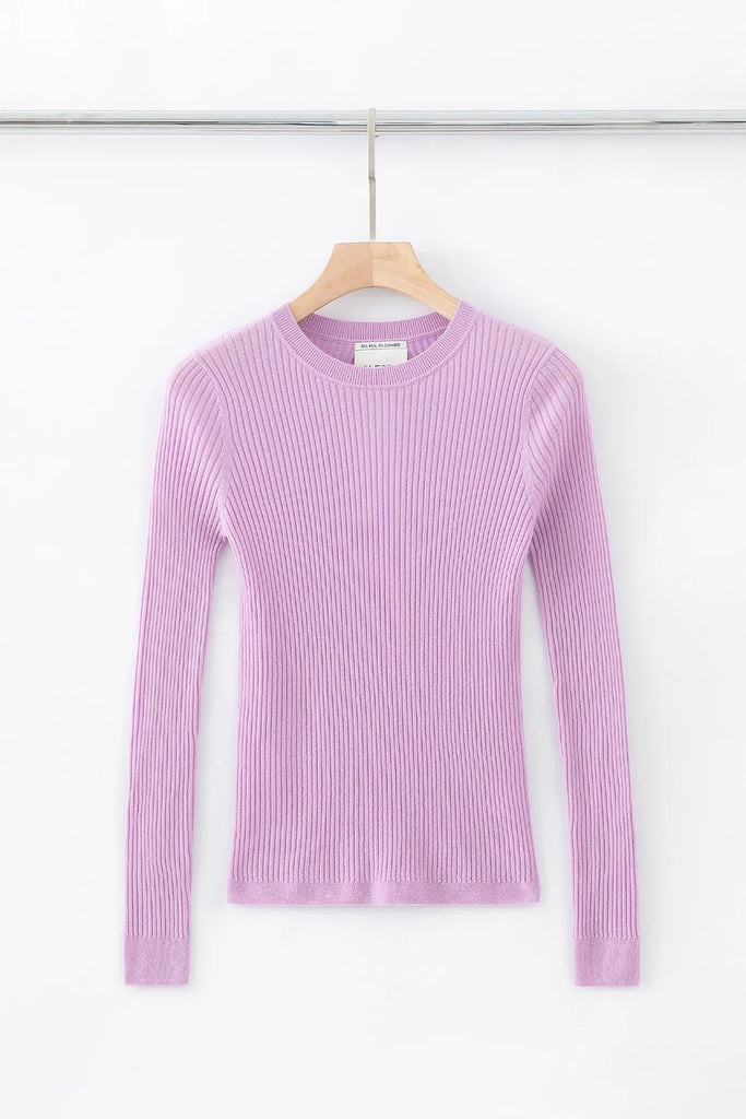 Aleger Cashmere | Rib Keyhole Detail Crew | Orchid