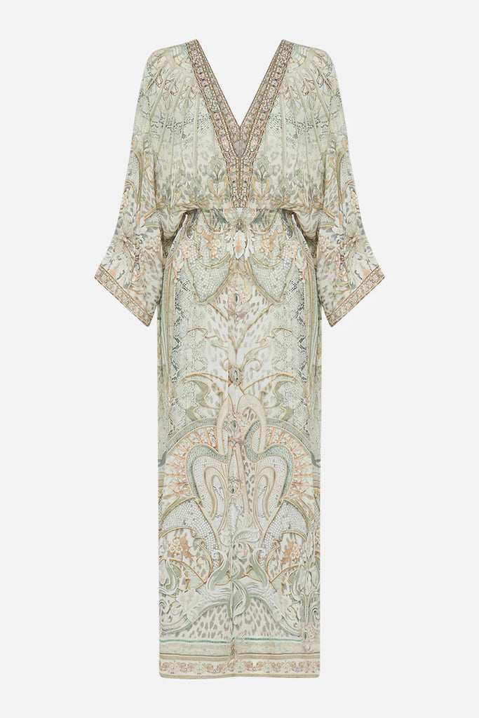 Camilla | Ivory Tower Tales Long V Neck Dress W/Shirring
