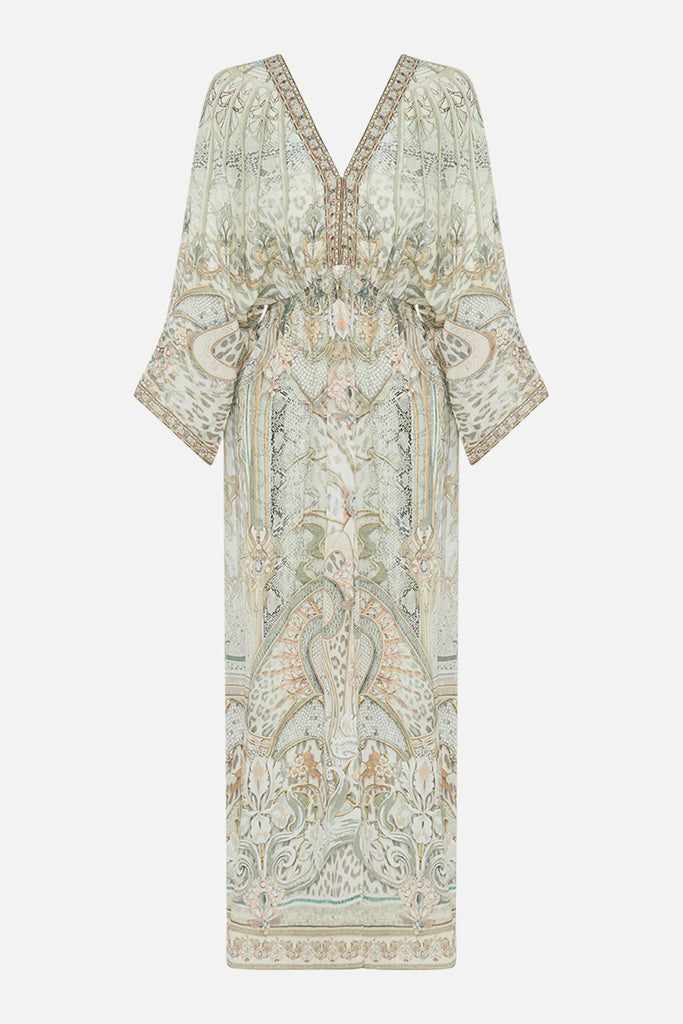 Camilla | Ivory Tower Tales Long V Neck Dress W/Shirring