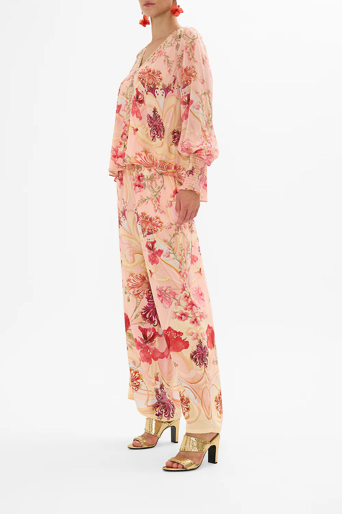 Camilla | Blossoms and Brushstrokes Shirred Cuff Blouse