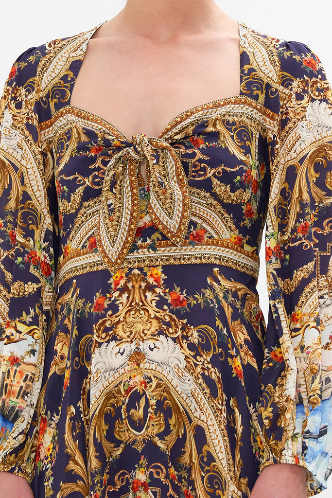 Camilla | Venice Vignette Tie Front Mid Sleeve Dress