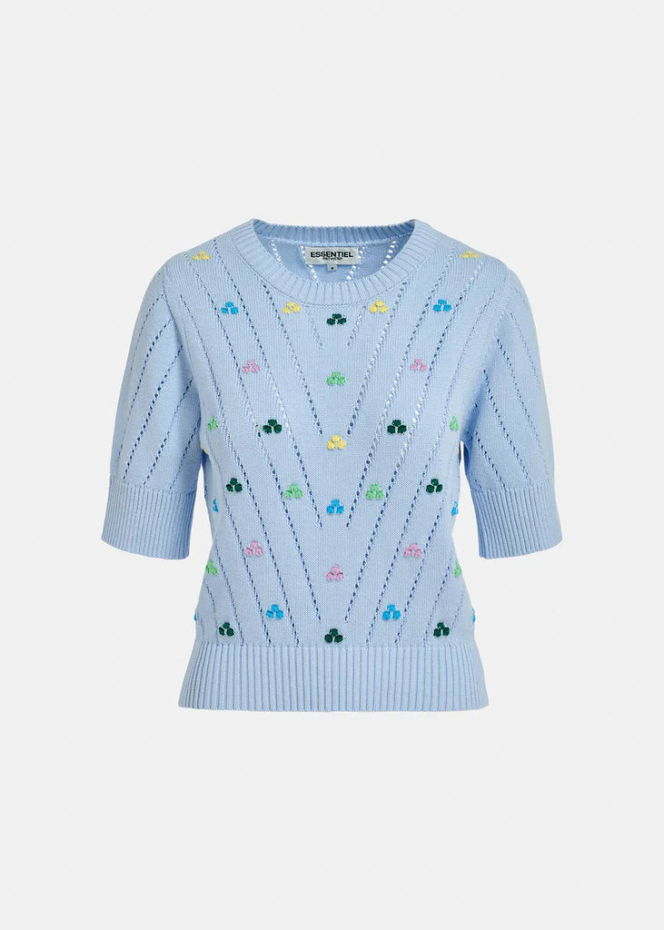 Essentiel Antwerp | Fare Embroidered Knit Pullover in Blue