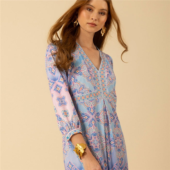 Hale Bob | Sevyn V-Neck Midi Dress | Blue