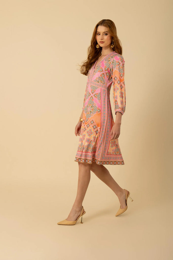Hale Bob | Sevyn V-Neck Midi Dress | Pink