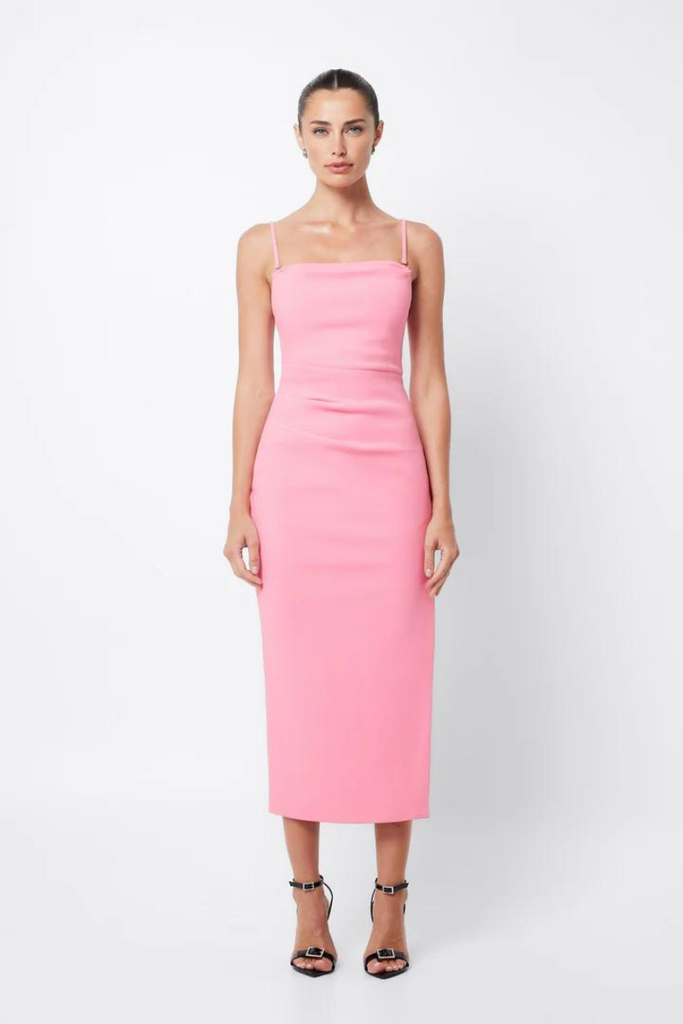 Mossman | Revere Draped Midi Dress | Pink