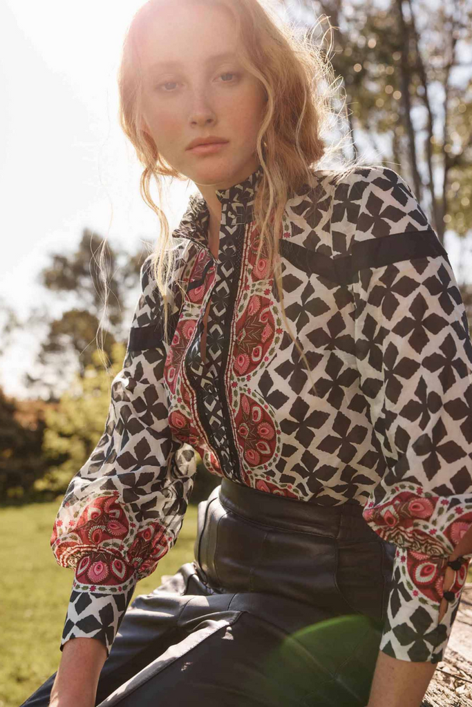 Once Was | Astrid Cotton Silk Contrast Panel Shirt | Country Tapestry