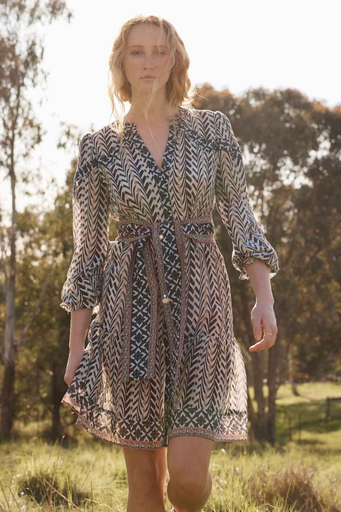 Once Was | Bailey Crinkle Cotton Tie Waist Dress | Bromegrass Print