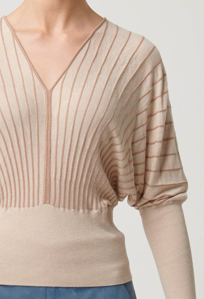 Once Was | Francine Viscose Nylon Stripe Knit Top | Buckwheat