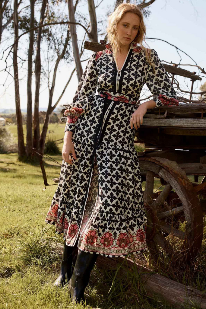 Once Was | Marielle Linen Viscose Placement Print Dress | Country Tapestry