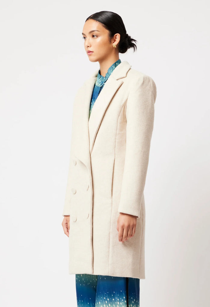 Once Was | Pisces Wool Blend Double Breasted Coat | Fawn