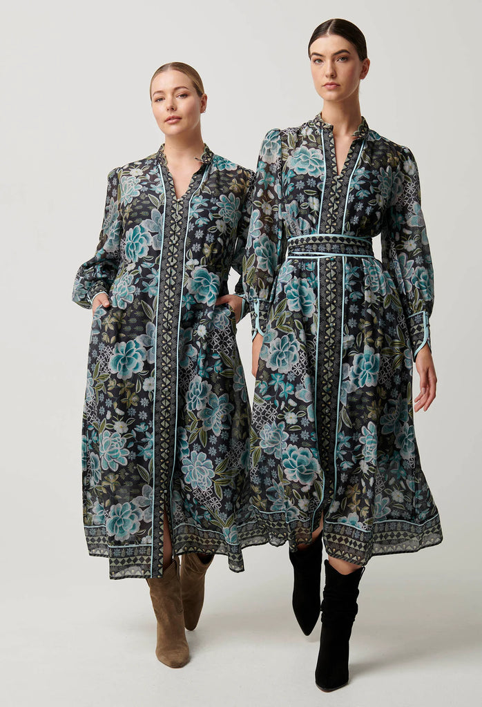 Once Was | Sienna Contrast Trim Cotton Silk Midi Dress | Dahlia Fields
