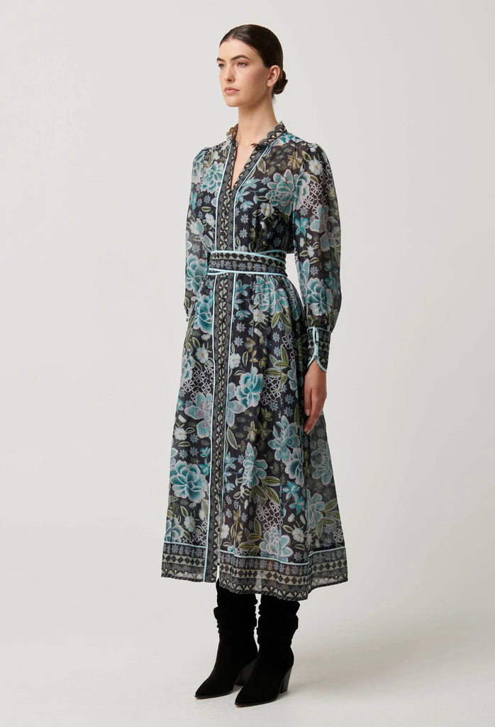 Once Was | Sienna Contrast Trim Cotton Silk Midi Dress | Dahlia Fields