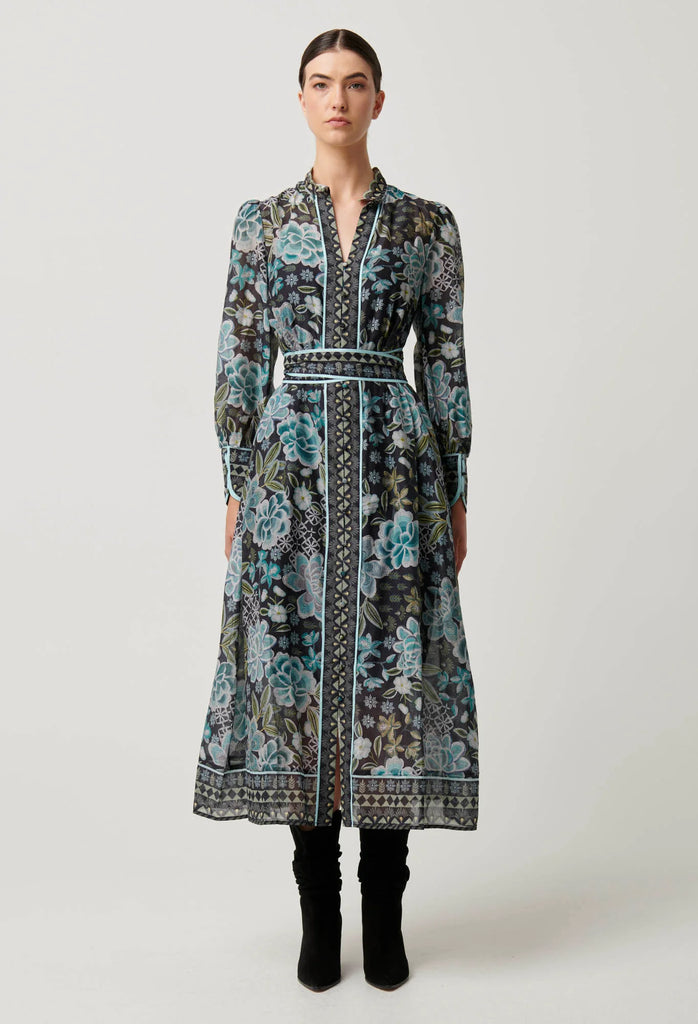 Once Was | Sienna Contrast Trim Cotton Silk Midi Dress | Dahlia Fields