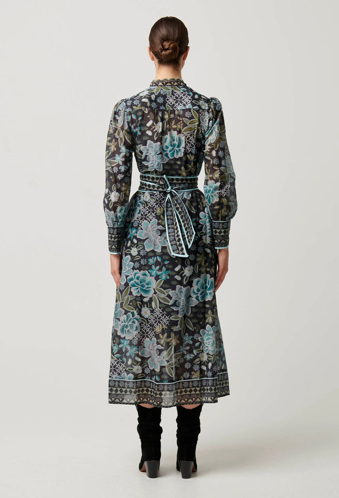 Once Was | Sienna Contrast Trim Cotton Silk Midi Dress | Dahlia Fields