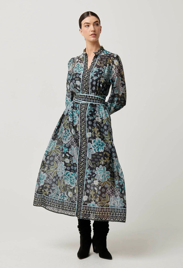 Once Was | Sienna Contrast Trim Cotton Silk Midi Dress | Dahlia Fields