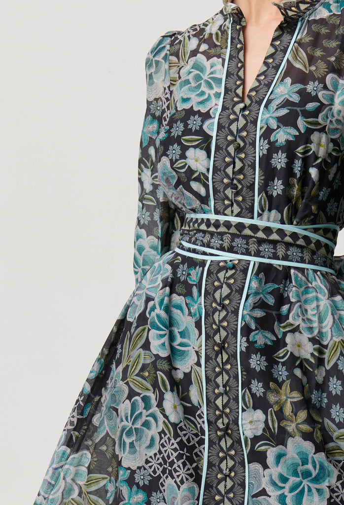 Once Was | Sienna Contrast Trim Cotton Silk Midi Dress | Dahlia Fields