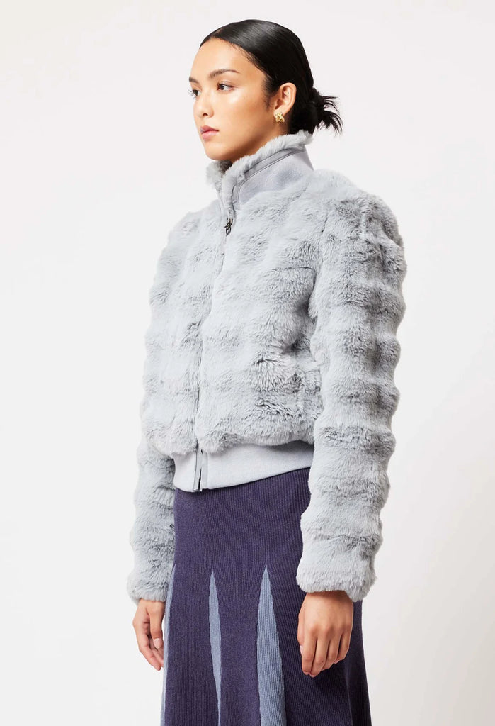 Once Was | Stella Faux Fur Bomber | Ice Blue