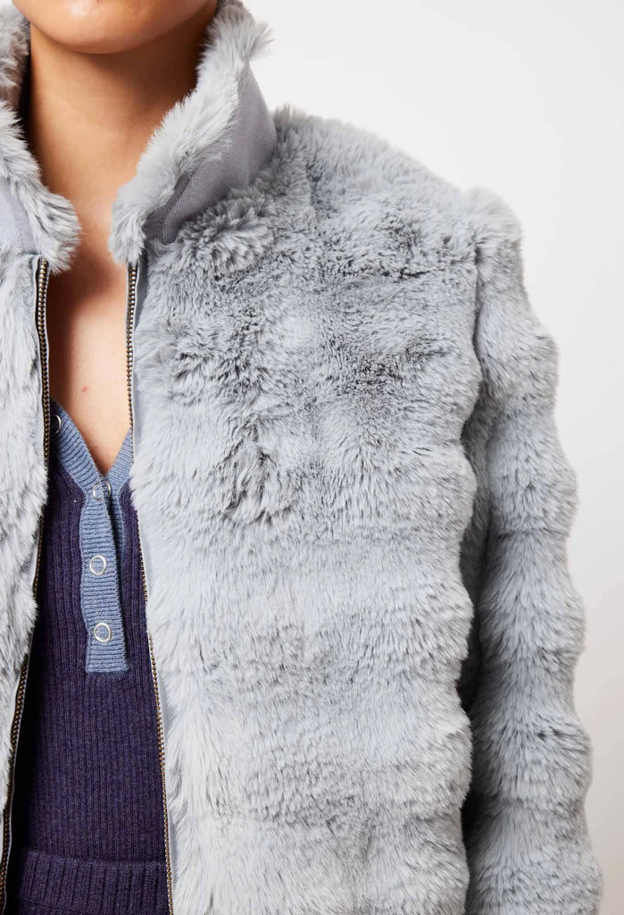 Once Was | Stella Faux Fur Bomber | Ice Blue