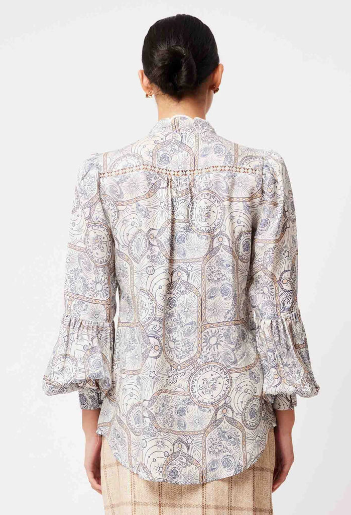 Once Was | Vega Cotton Silk Lace Insert Shirt | Astral Print