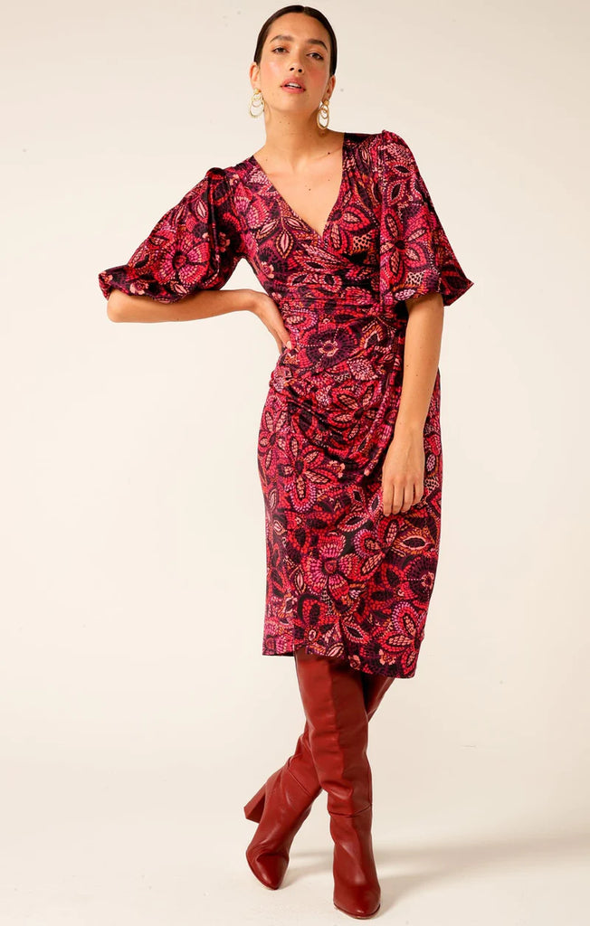 Sacha Drake | Crown Ruby Faux Wrap Dress | Ruby Floral Mosaic