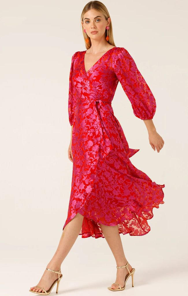 Sacha Drake | Lily Fire Wrap Dress | Pink Red Floral