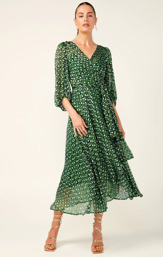 Sacha Drake | Wonderland Midi Wrap Dress | Emerald Poppy
