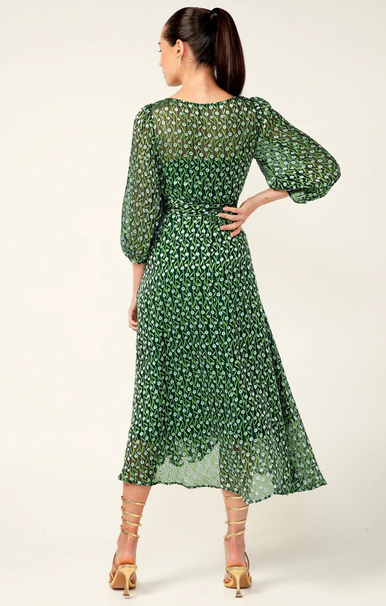 Sacha Drake | Wonderland Midi Wrap Dress | Emerald Poppy