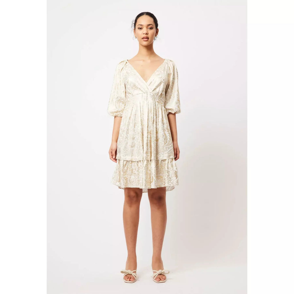 Once Was | Moana Linen/Viscose Cross Front Dress | Gilded Arcadia Print