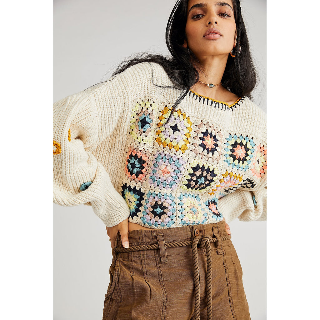 Free People | Dahlia Crochet Pullover | Antique Pearl Combo
