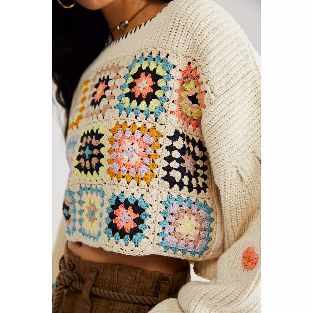 Free People | Dahlia Crochet Pullover | Antique Pearl Combo