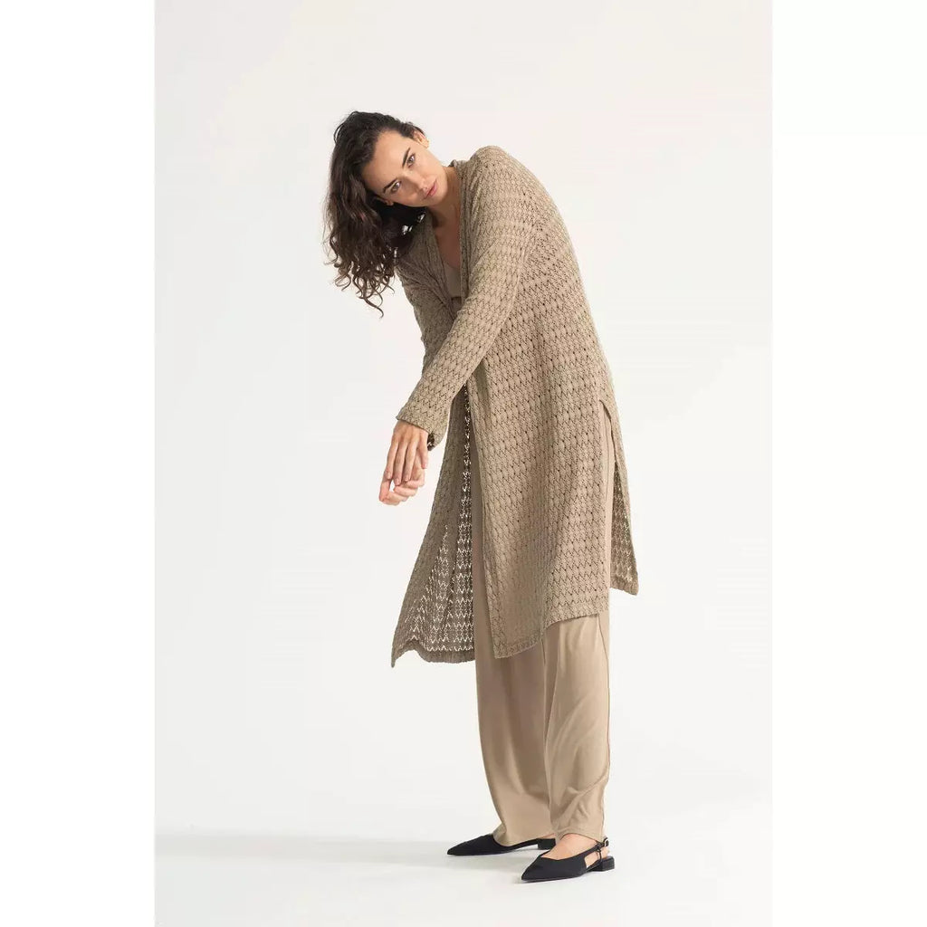 Mela Purdie | Crochet Lace Midi Coat | Hessian